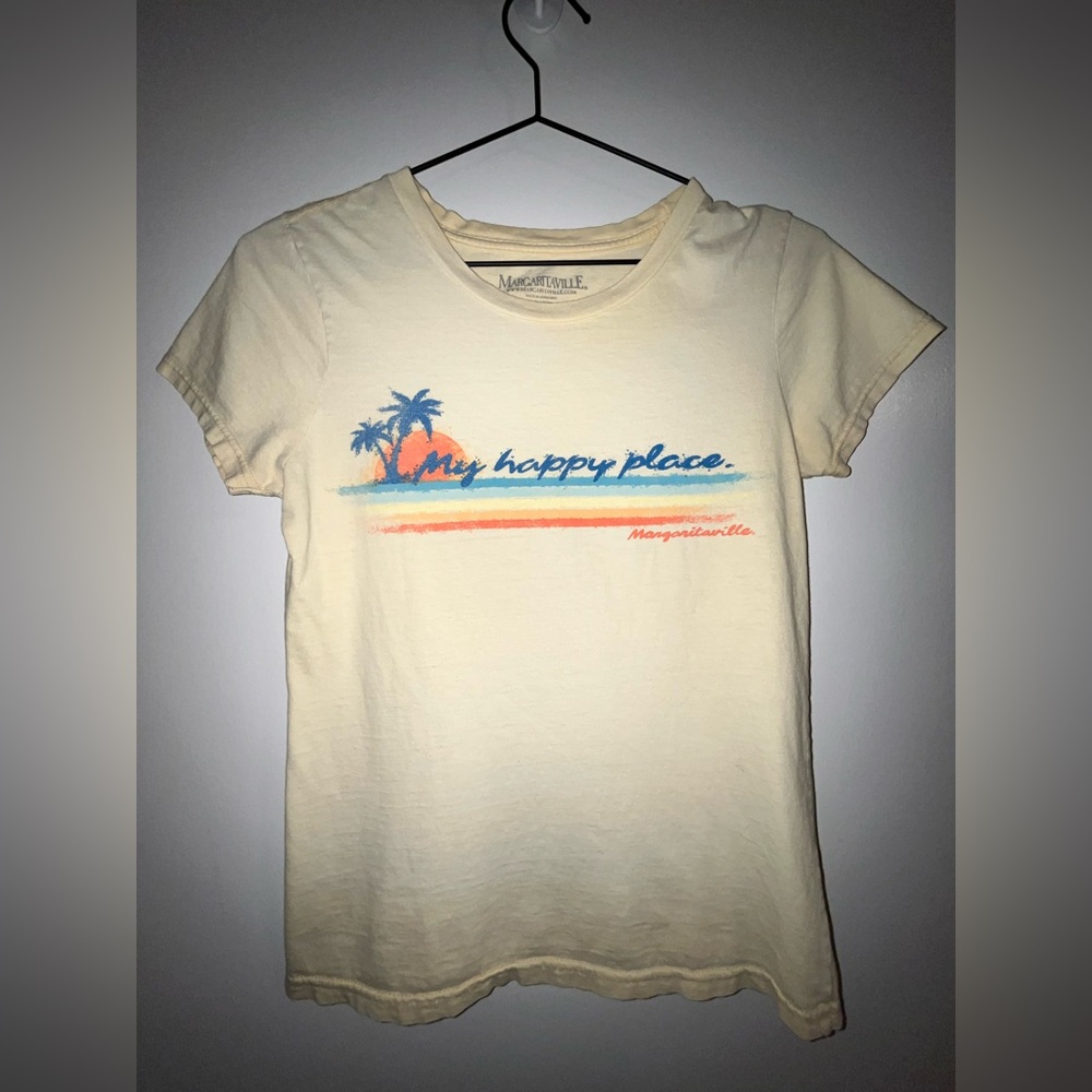 Jimmy Buffett's Margaritaville Women's Tee Shirt Yellow "My Happy Place" Small